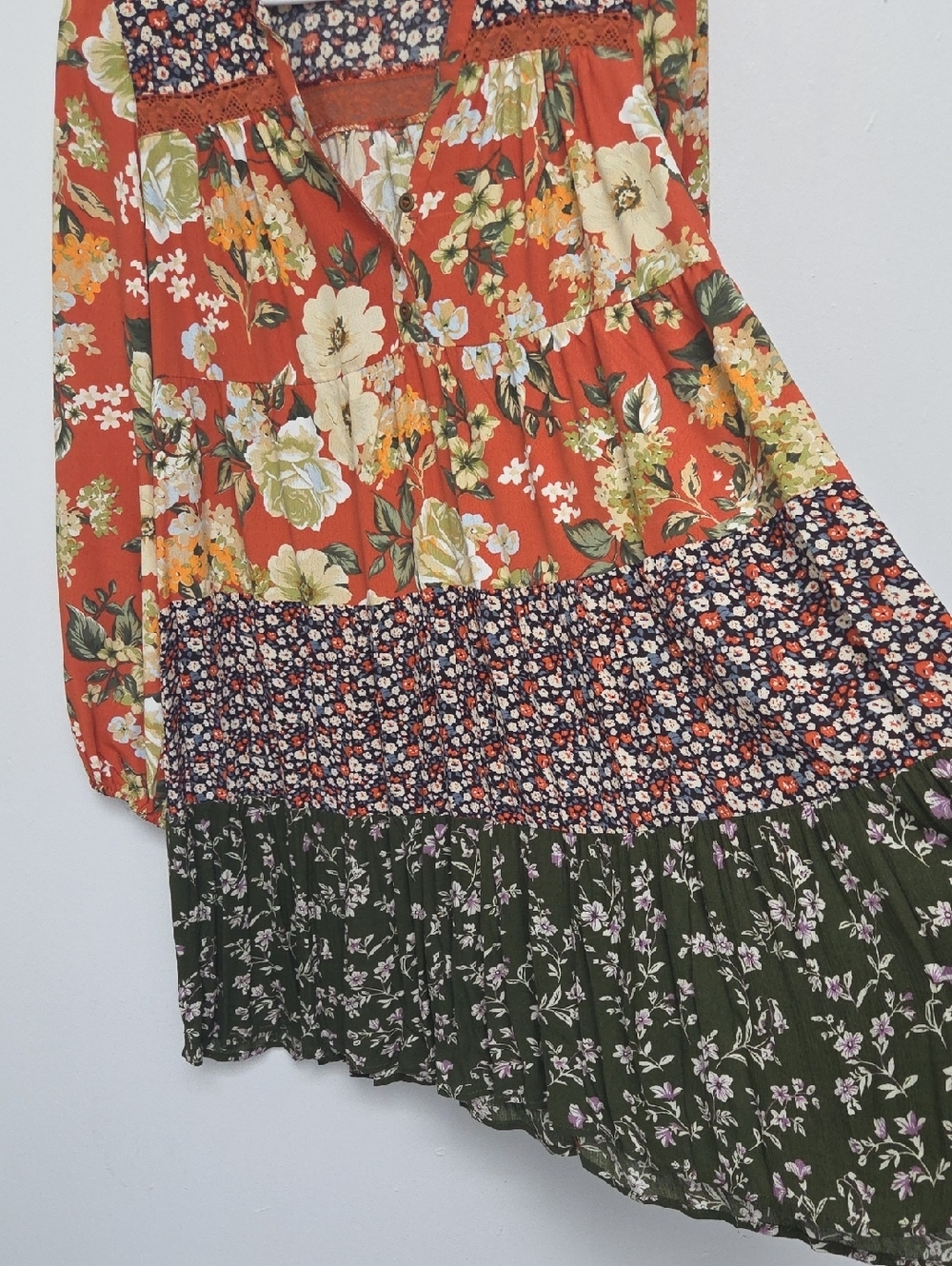 UMGEE Babydoll Teir Dress Rust Peasant Top Tunic Boho Floral Paisley Tiered Sz M - Picture 5 of 14